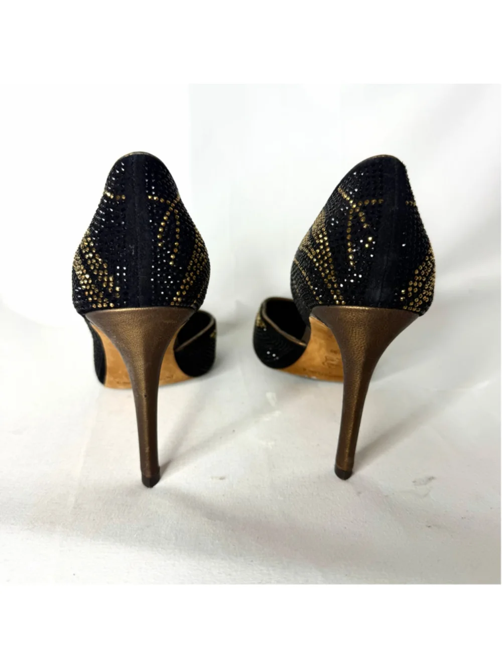 Donald J Pliner Black & Gold Rhinestone Pointed Toe Stiletto Heels Size 7.5